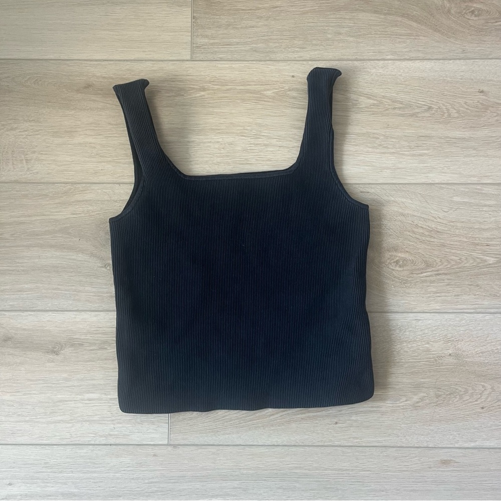 Reformation Julia Black Ribbed Sweater Tank Top